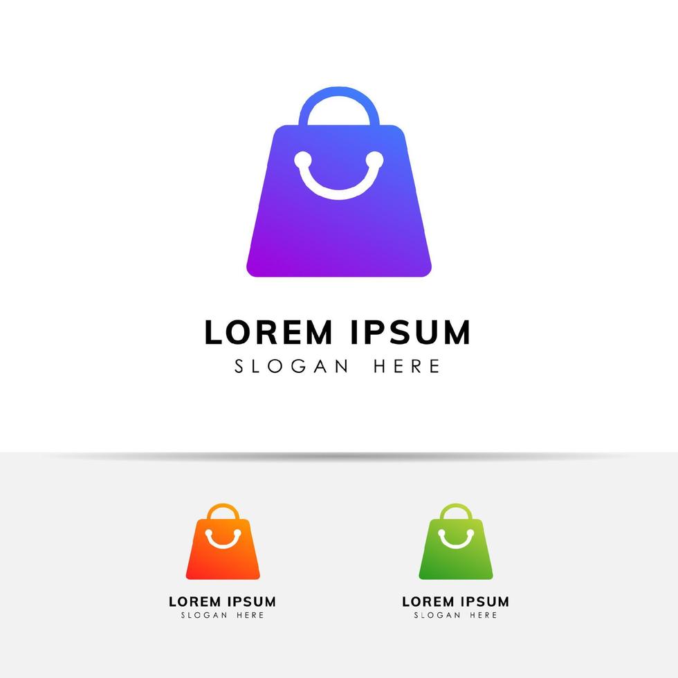 happy shop logo design template. shopping bag icon design stock vector