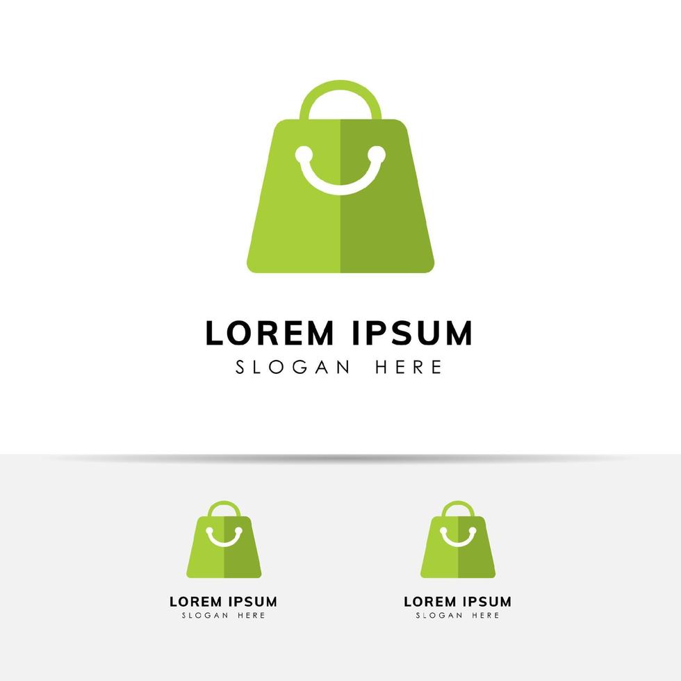 plantilla de diseño de logotipo de tienda feliz. bolsa de compras, icono, diseño, stock vector