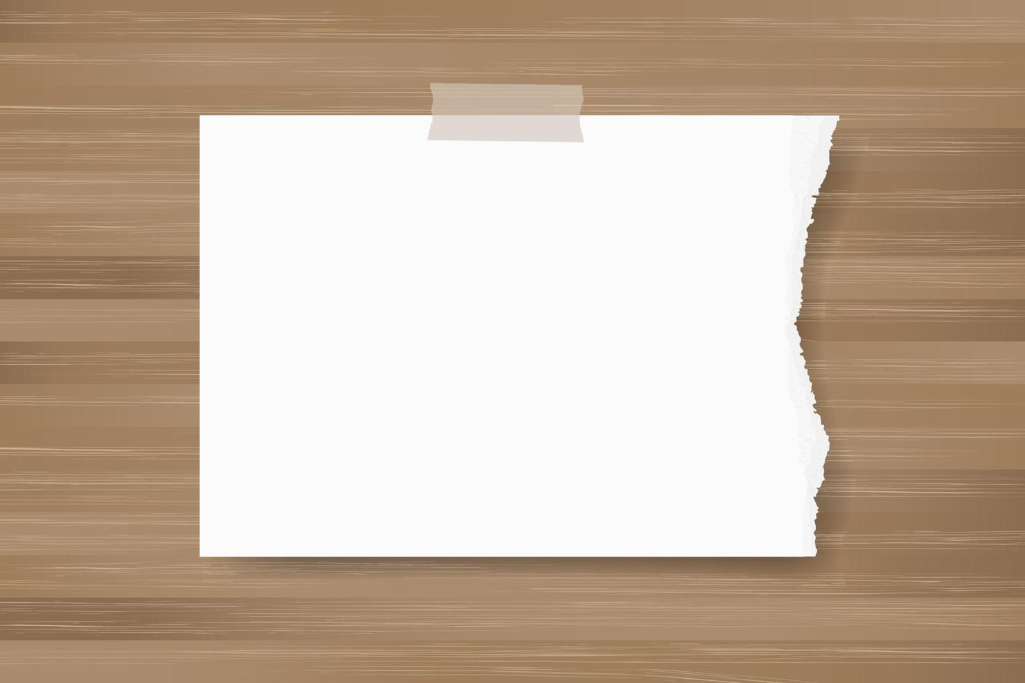 Ripped paper background stick on wood texture. Vector. vector