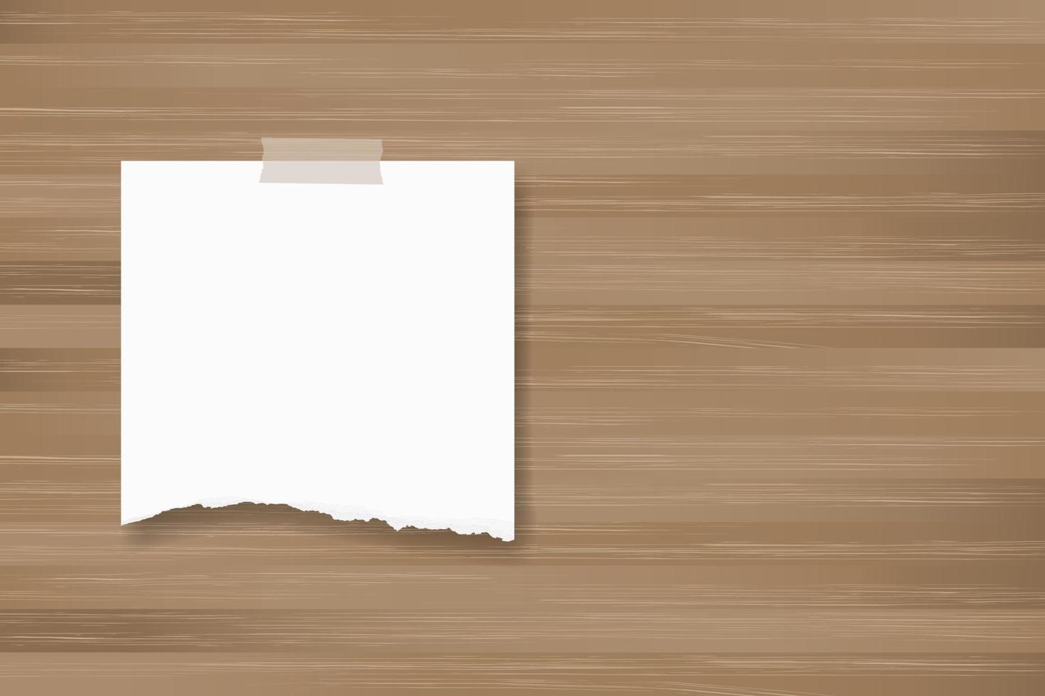 Ripped paper background stick on wood texture. Vector. vector