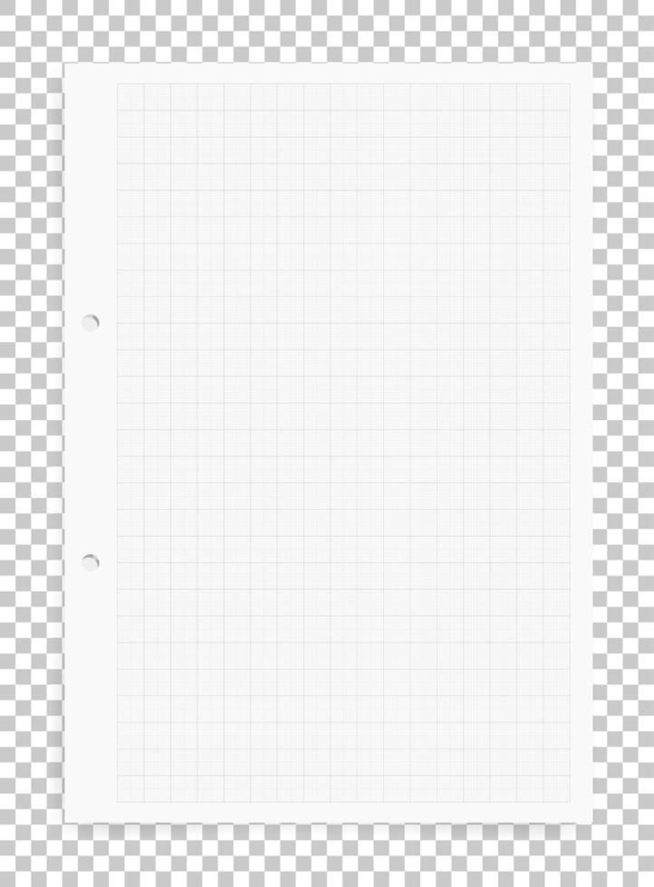Graph paper sheet background on transparent background with soft shadow. Vector. vector