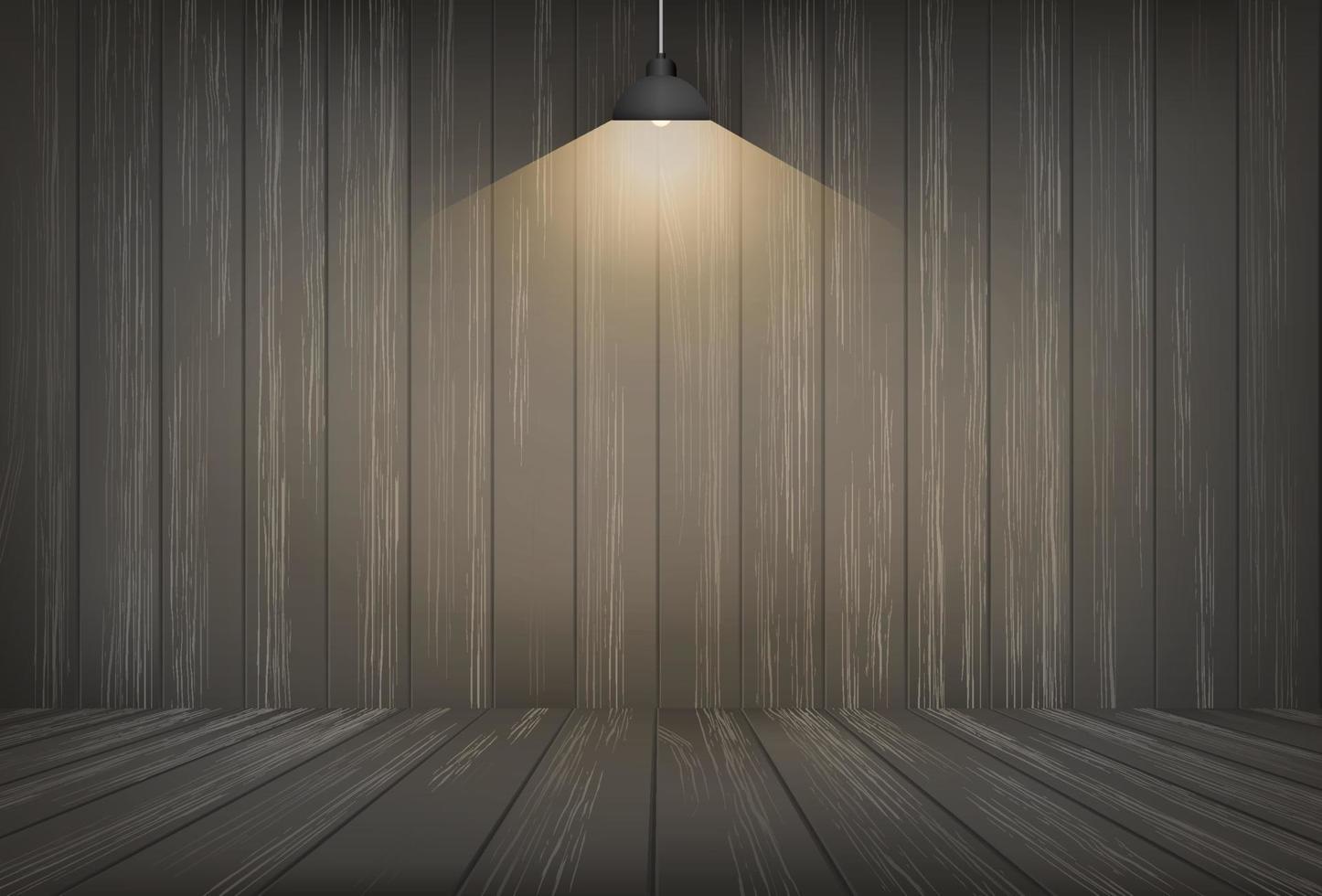 Dark wooden room space background and light bulb. Vector. vector