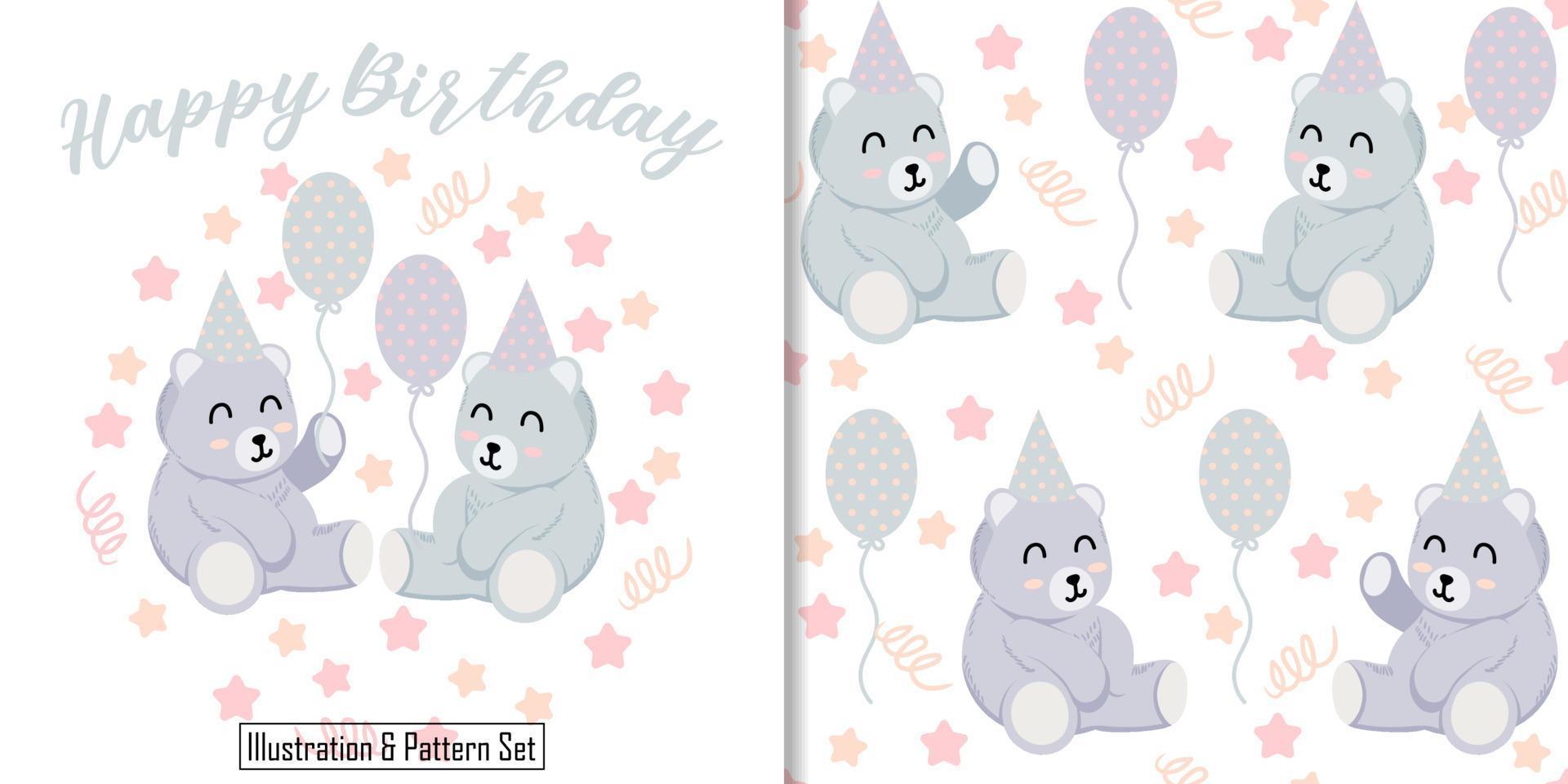 Cute bear seamless pattern with illustration cartoon baby shower card vector