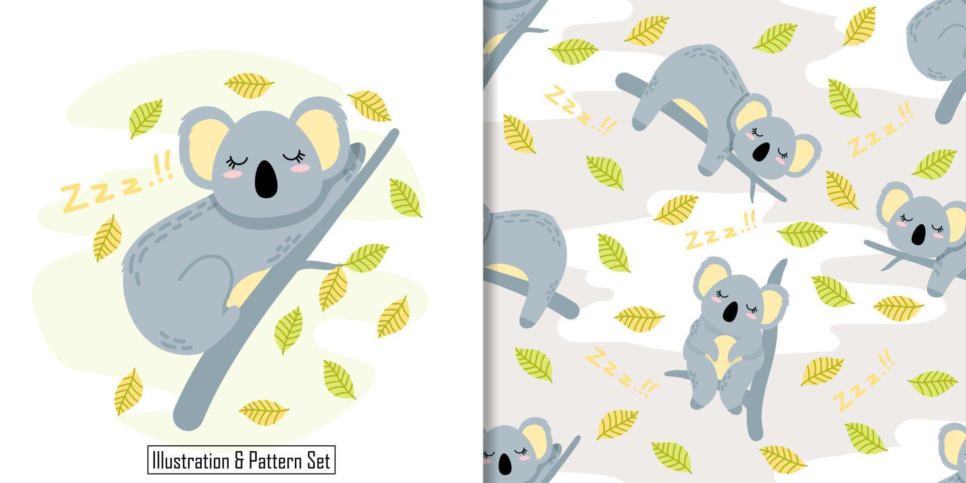 Lindo koala de patrones sin fisuras con tarjeta de ducha de bebé de dibujos animados de ilustración vector