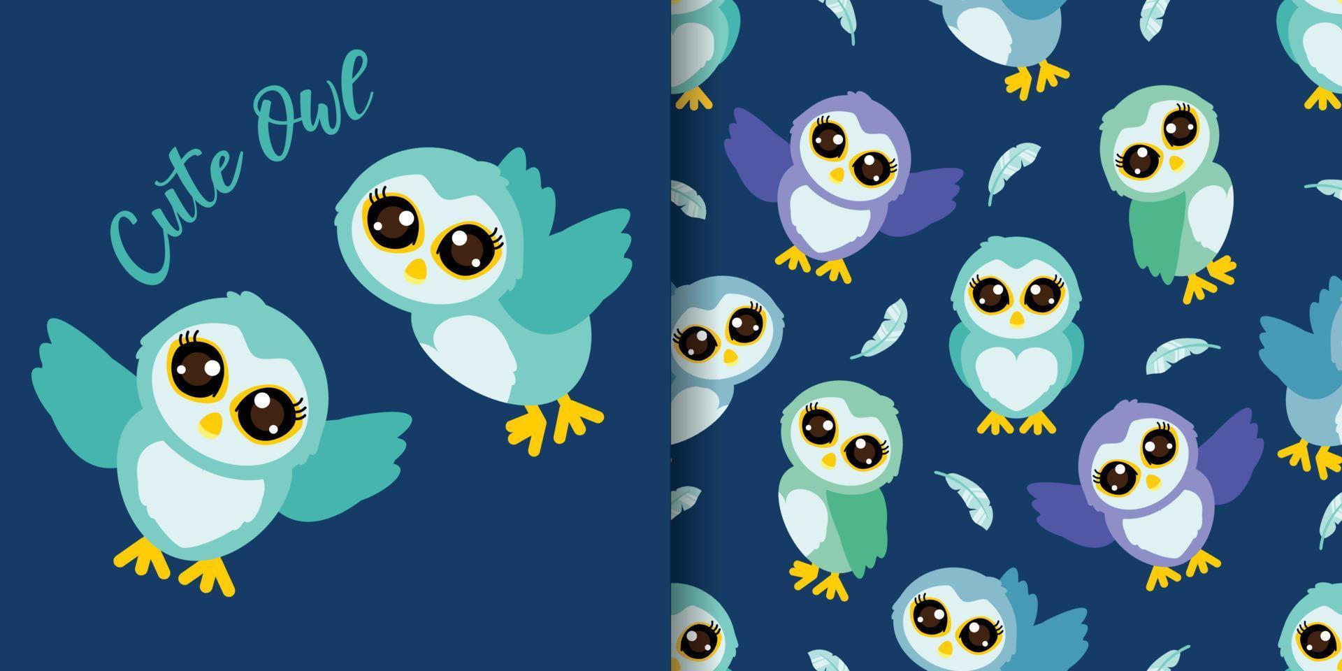 Cute owl seamless pattern with illustration cartoon baby shower card Vector