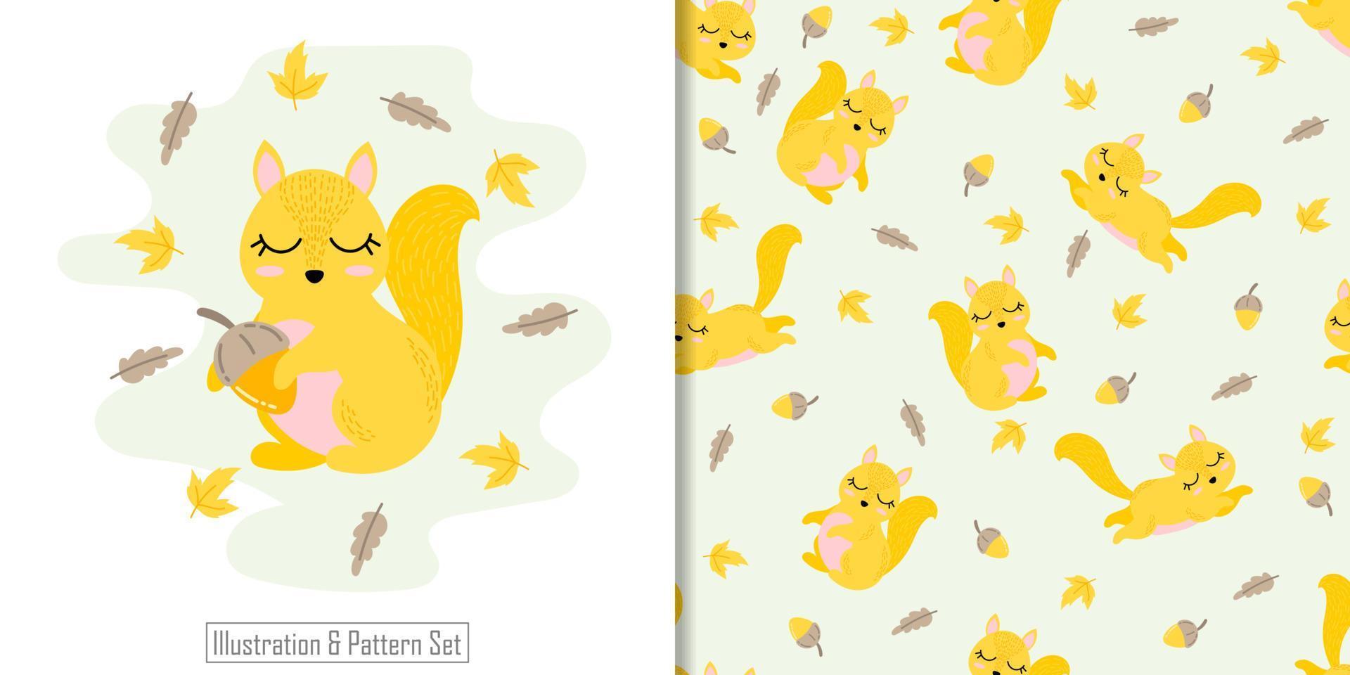 Cute squirrel seamless pattern with illustration cartoon baby shower card vector