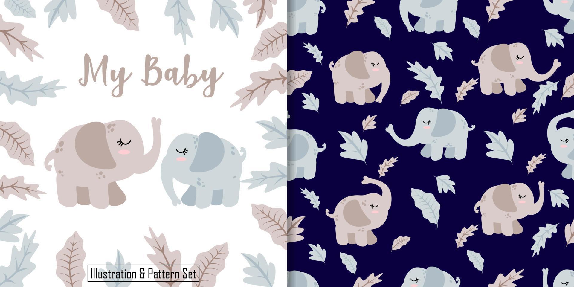 Cute elephant seamless pattern with illustration cartoon baby shower card vector