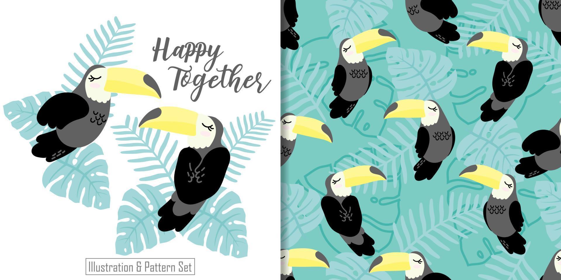 Cute tucan seamless pattern with illustration cartoon baby shower card vector
