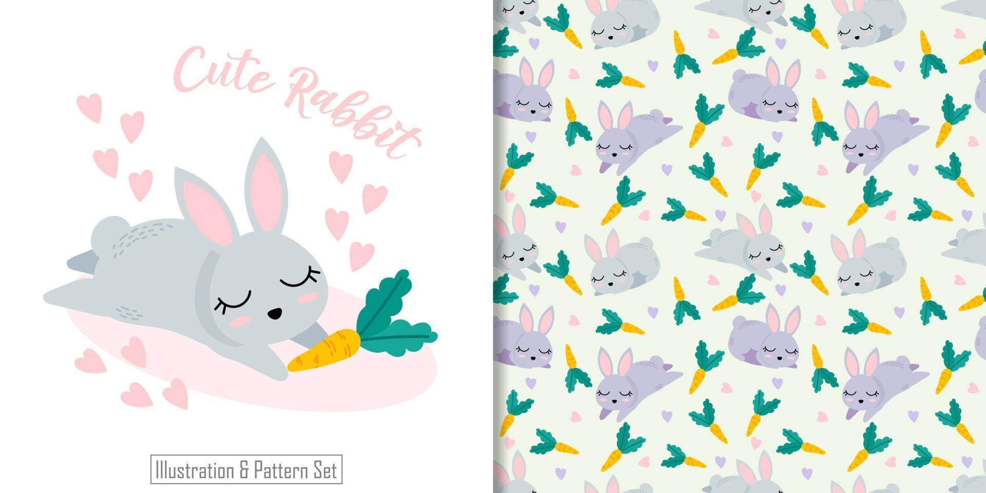 Cute rabbit seamless pattern with illustration cartoon baby shower card vector