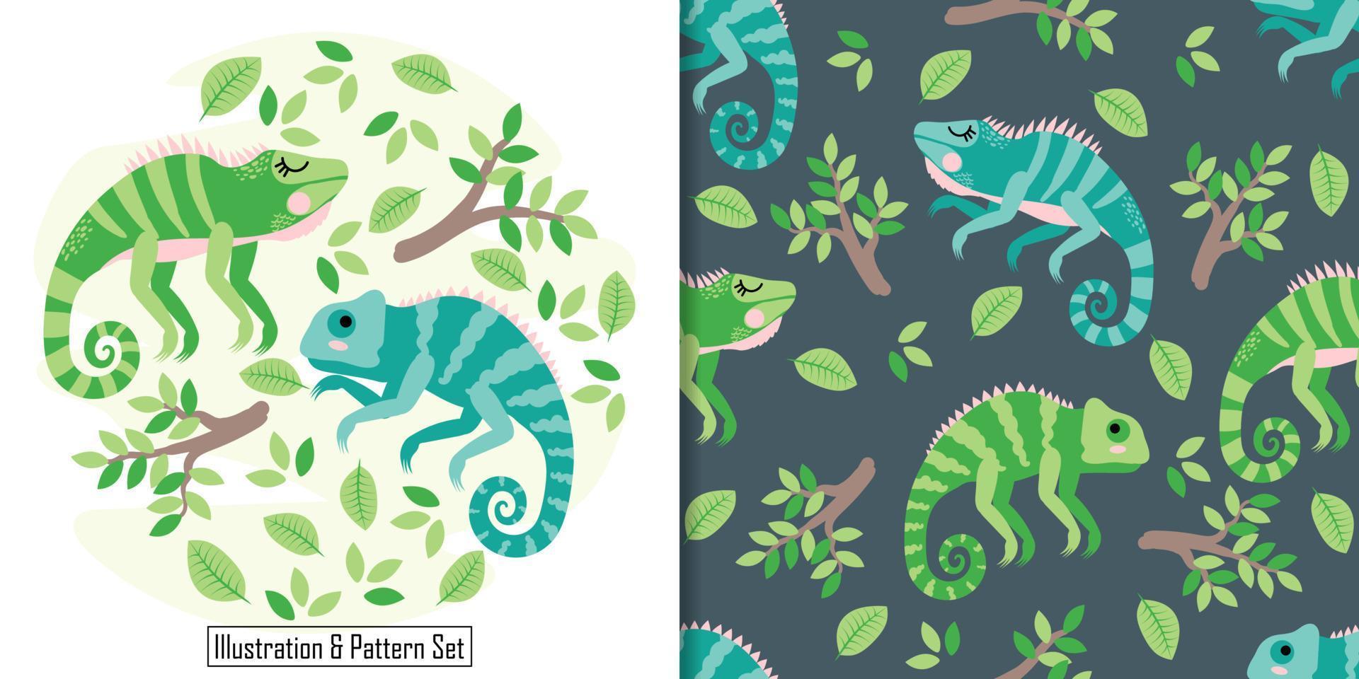 Cute iguana seamless pattern with illustration cartoon baby shower card vector