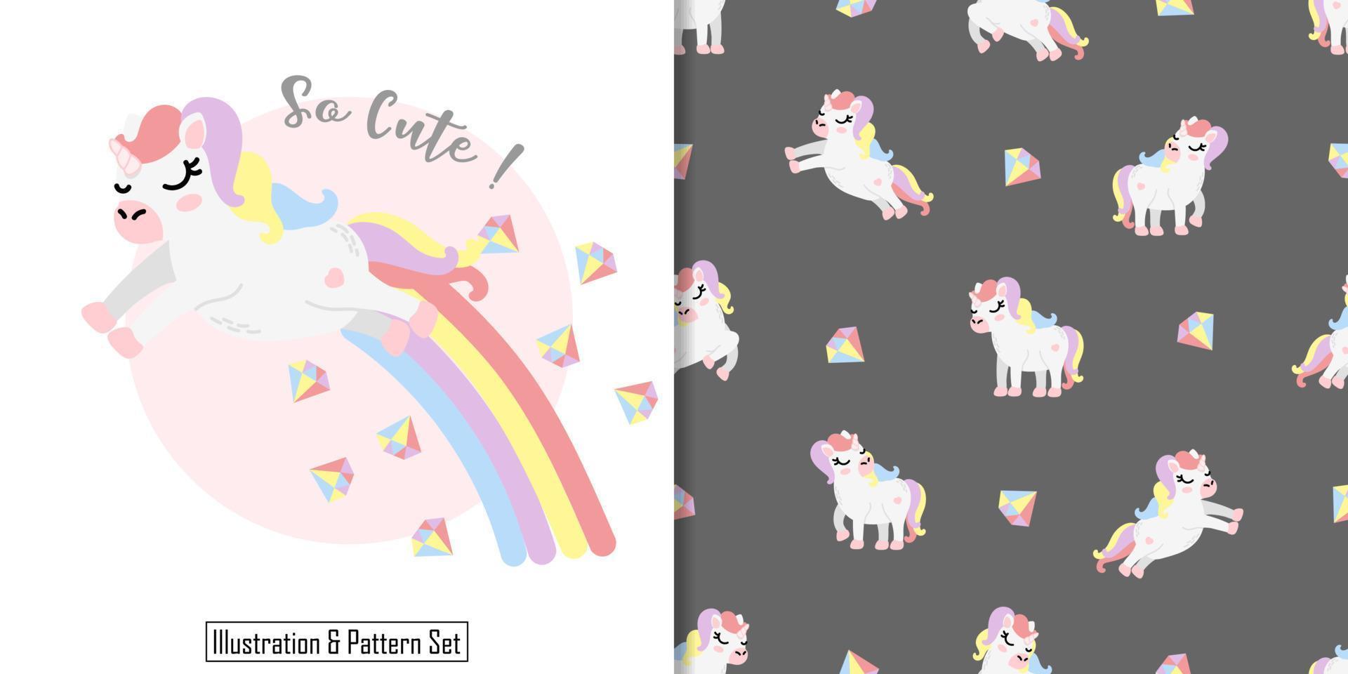 Lindo unicornio de patrones sin fisuras con tarjeta de baby shower de dibujos animados de ilustración vector
