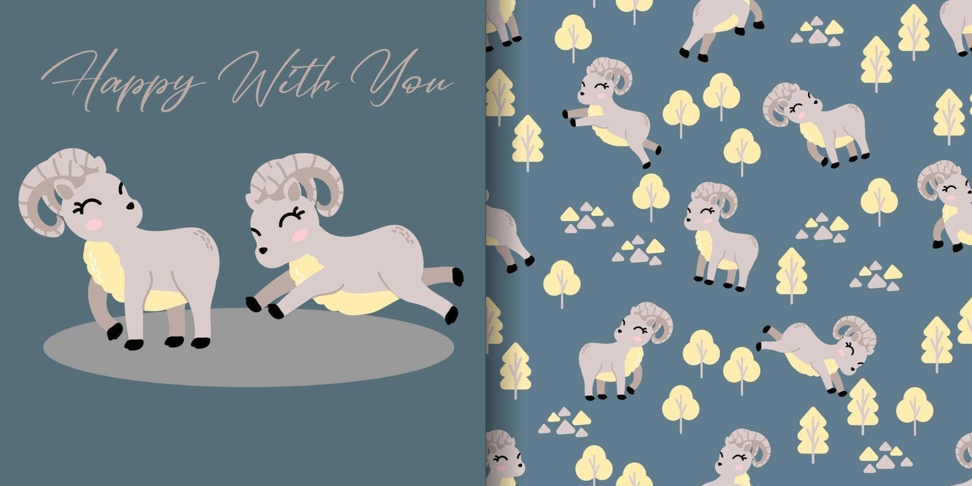 Cute goat seamless pattern with illustration cartoon baby shower card vector