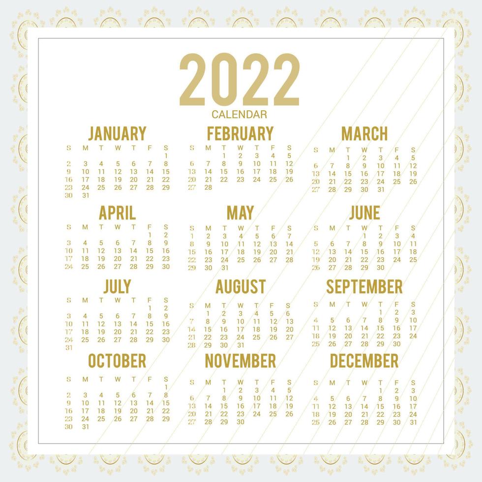 plantilla de calendario anual de año nuevo 2022 vector