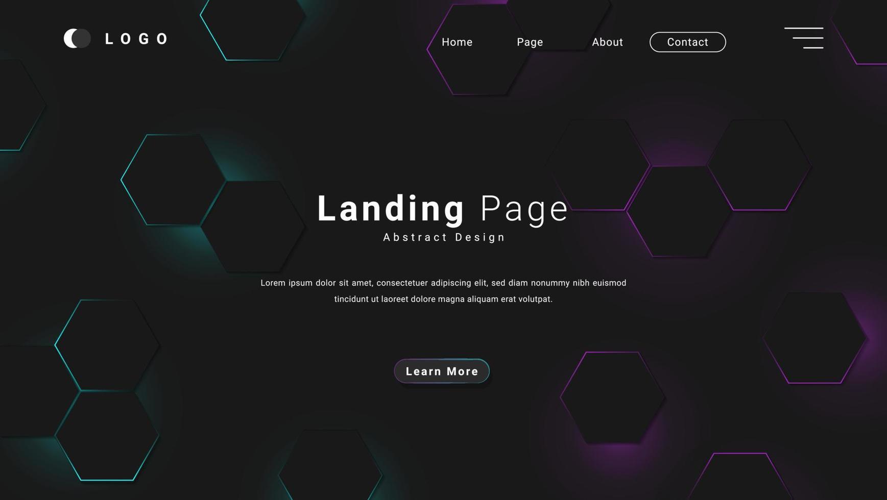 Modern Futuristic Abstract Black Landing Page Or Banner Template Design With Glowing Hexagon Pattern vector
