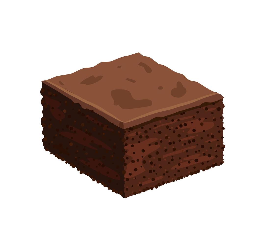 Chocolate cake in isometric view. Piece of confectionery, sweets. Vector illustration on white background.