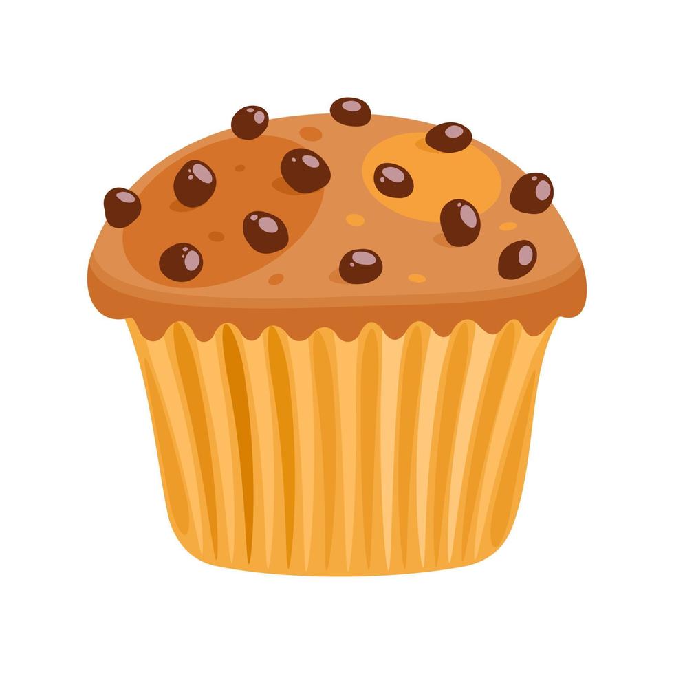 Chocolate cake, cupcake, cupcake in cartoon flat style. Pastry, cocoa cake or brownie. Vector illustration