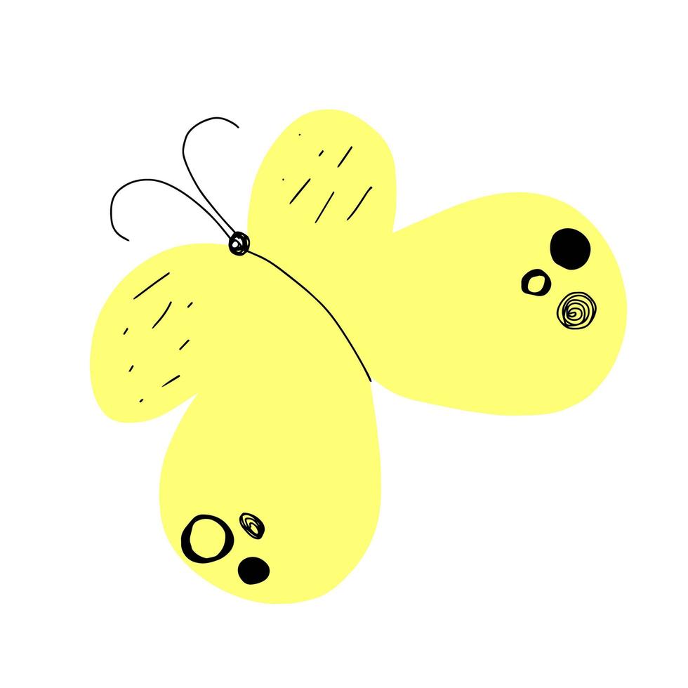 Vector hand drawn dutterflies. Cute hand drawn insect in a Cartoon Naive stye.