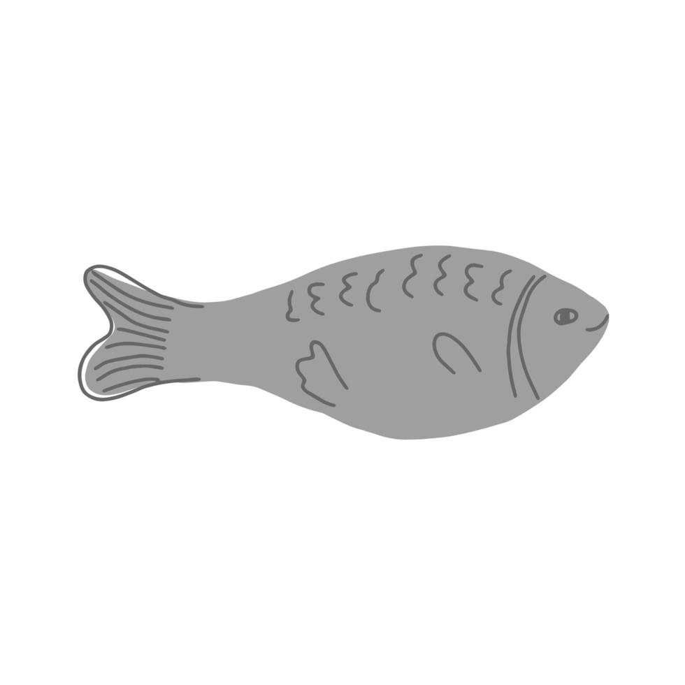 Cute gray fish cartoon, doodle. Vector illustration.