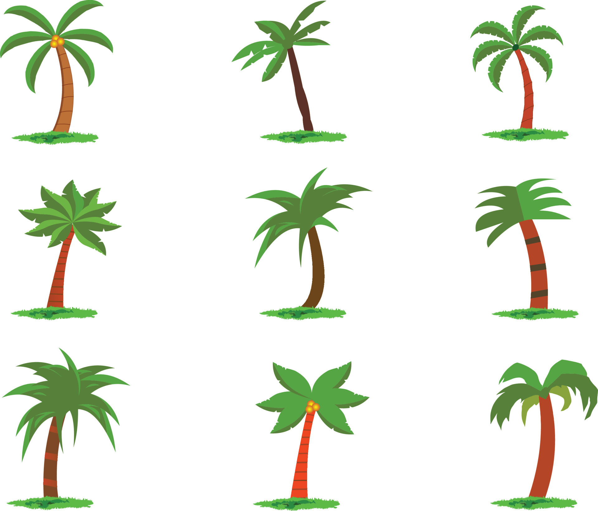Collection of flat style palm trees illustrations, palm Tree icon set ...
