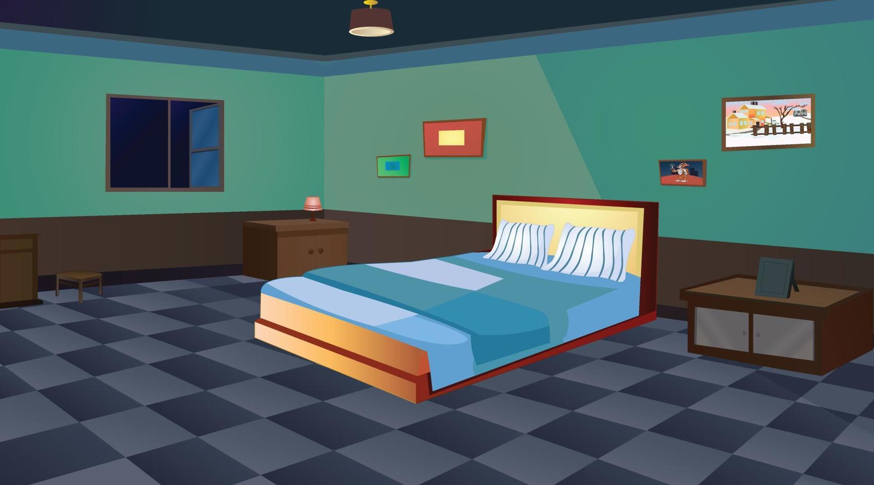 Living room inside night view, Interiors vector artwork