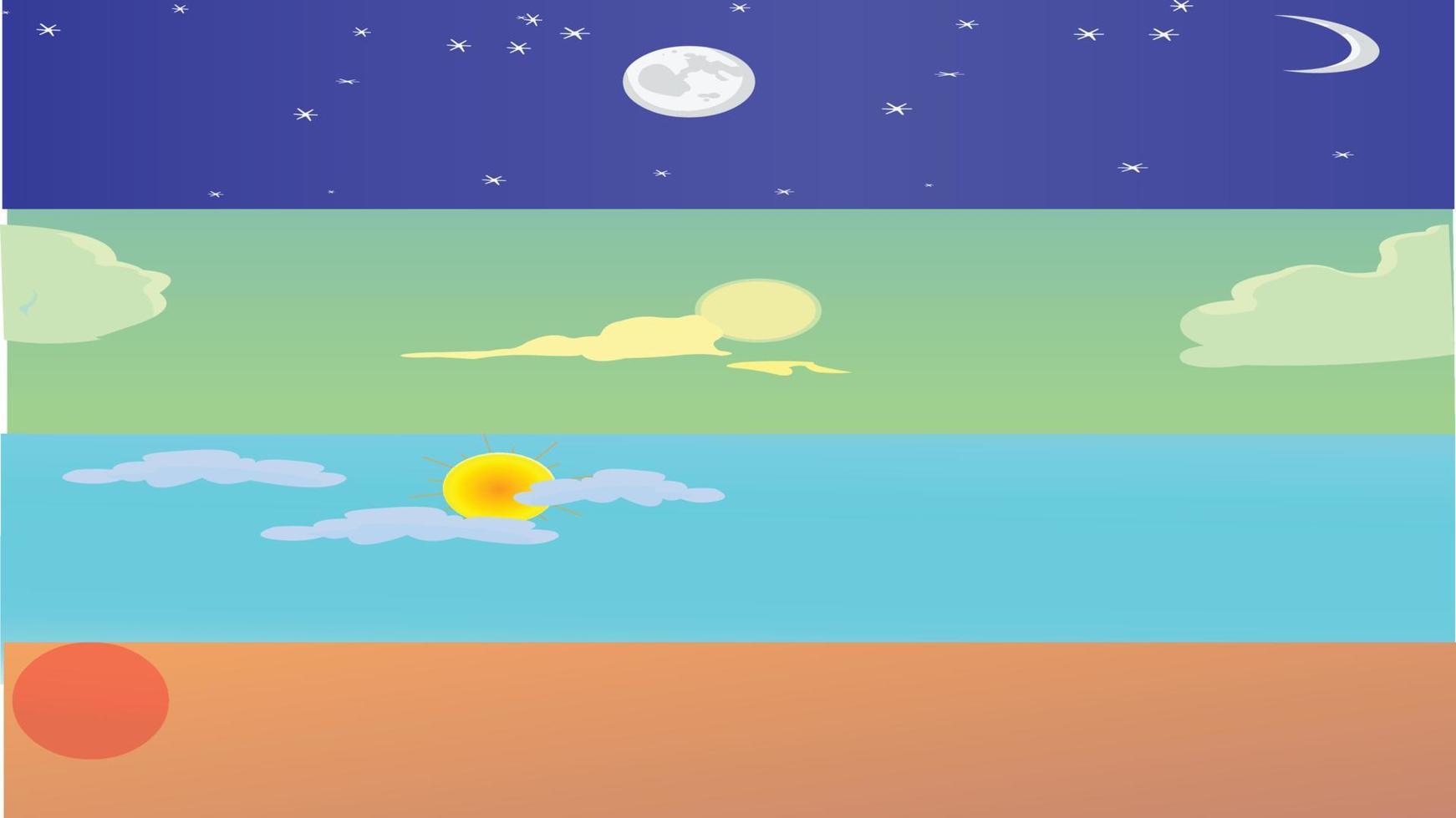 cielo diferentes poses con luna, estrellas del sol, ilustraciones de nubes vector