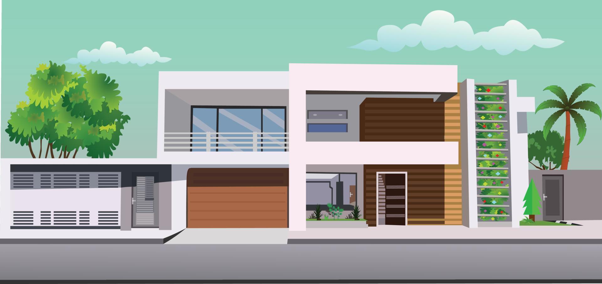 Modern house real estate with swimming pool in flat style Vector illustration.