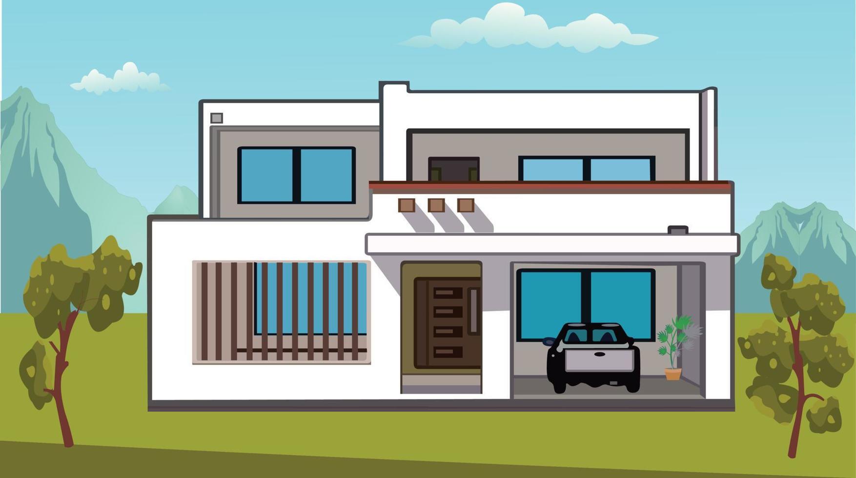 Modern house real estate with swimming pool in flat style Vector illustration.
