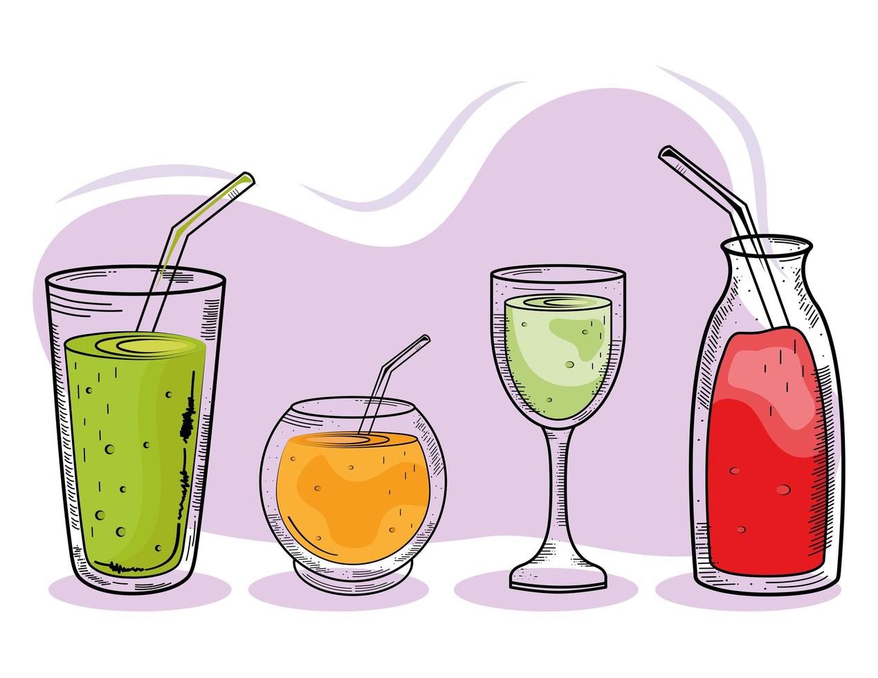 bundle of four drinks set icons vector