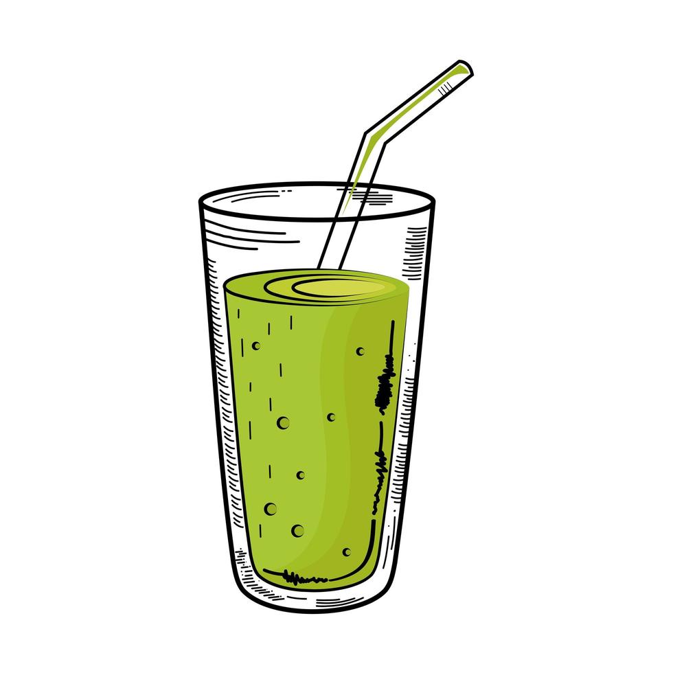 Bebida verde en vaso con icono de dibujo de paja vector