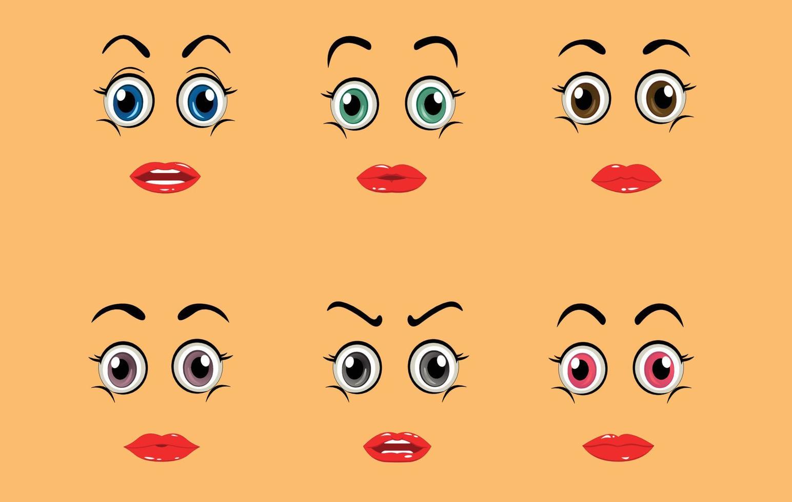 labios de niña linda con formas de boca, boca roja de mujeres, ilustración de arte vectorial. vector