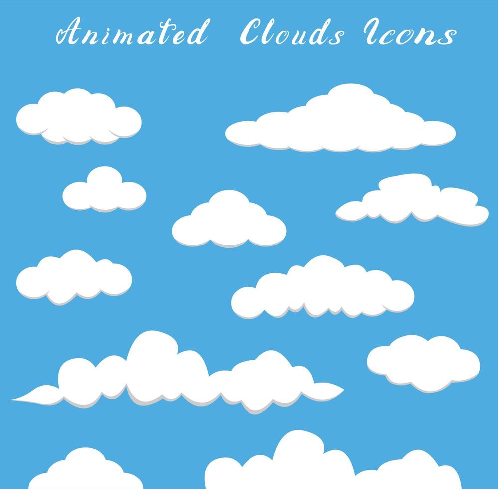 Set of flat animated cartoon clouds icons vector illustration. 3995908  Vector Art at Vecteezy