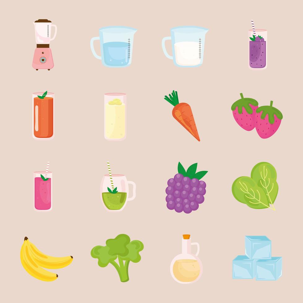 smoothie ingredients icons vector