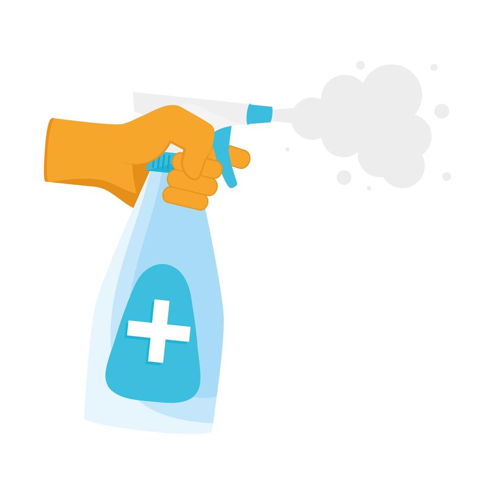 hand with disinfectant spray bottle vector
