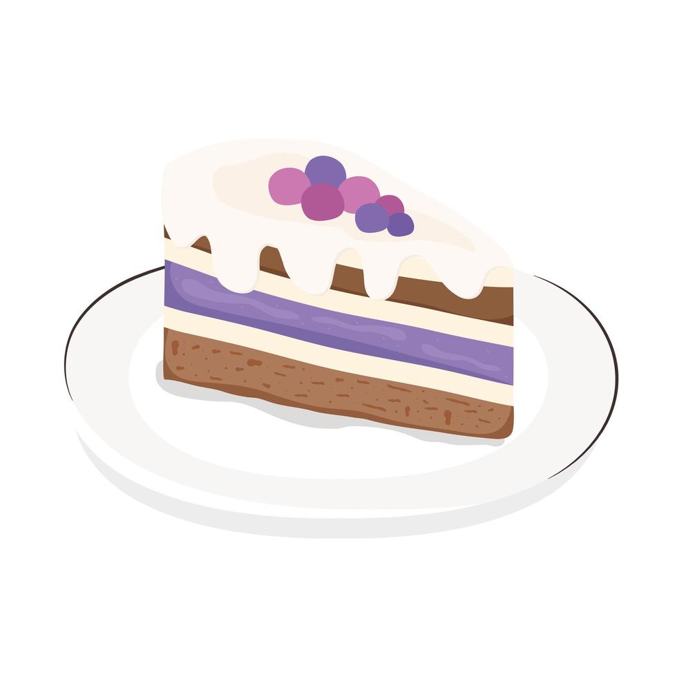 plato con icono de porción de pastel dulce vector