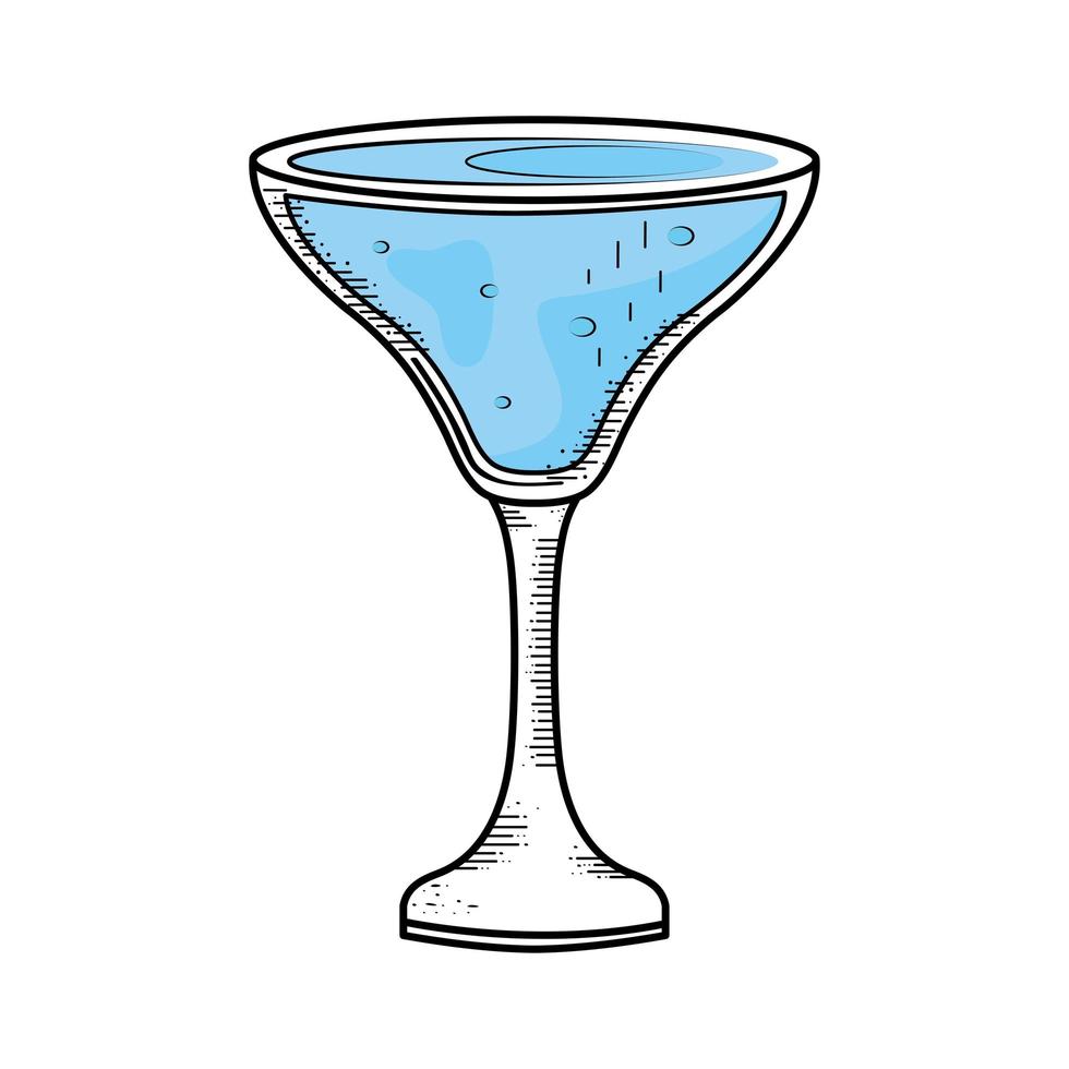 blue drink in cocktail cup drawing icon vector