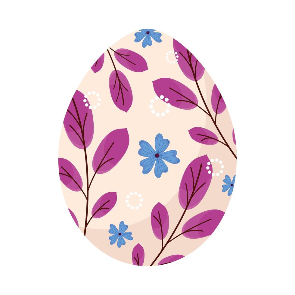 happy easter cream egg paint with blue flowers vector