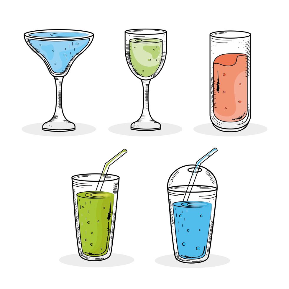 paquete de cinco bebidas set iconos vector