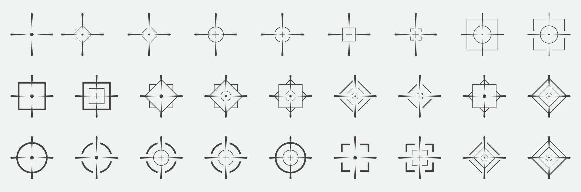 Target destination icon set. Aim sniper shoot, goal, crosshair, shoot, shooting, and more. vector