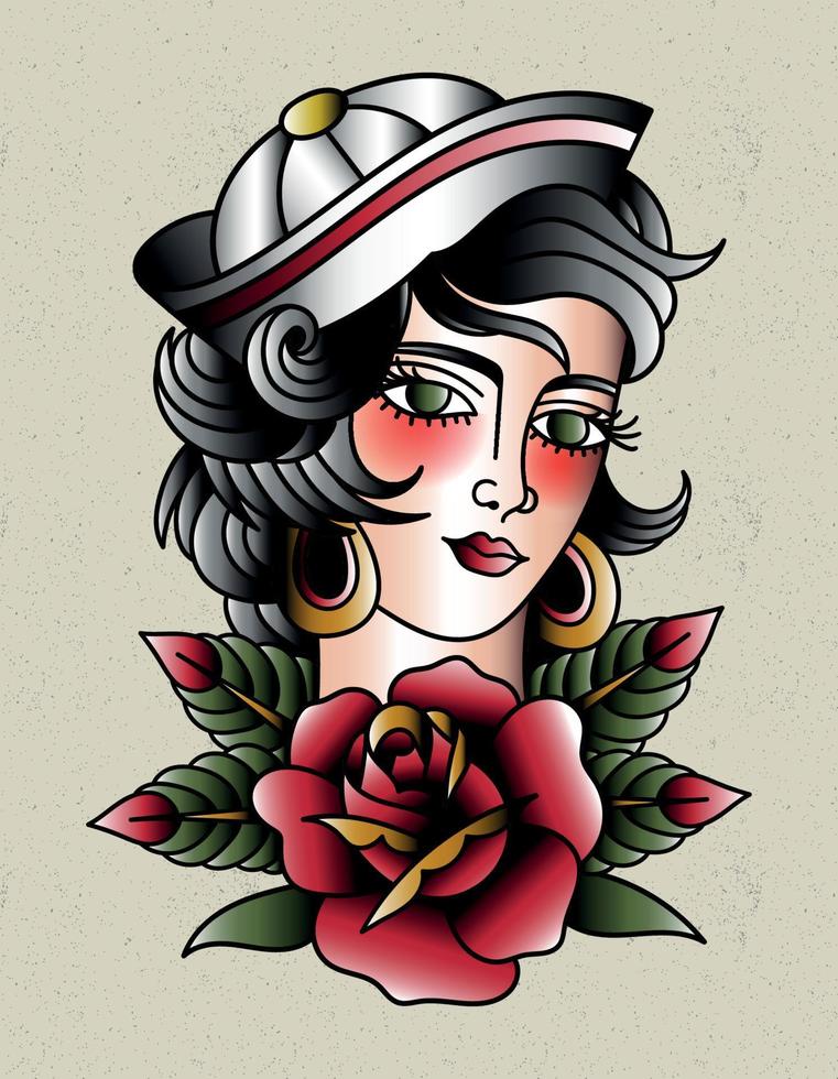 pin up girl tattoo vector