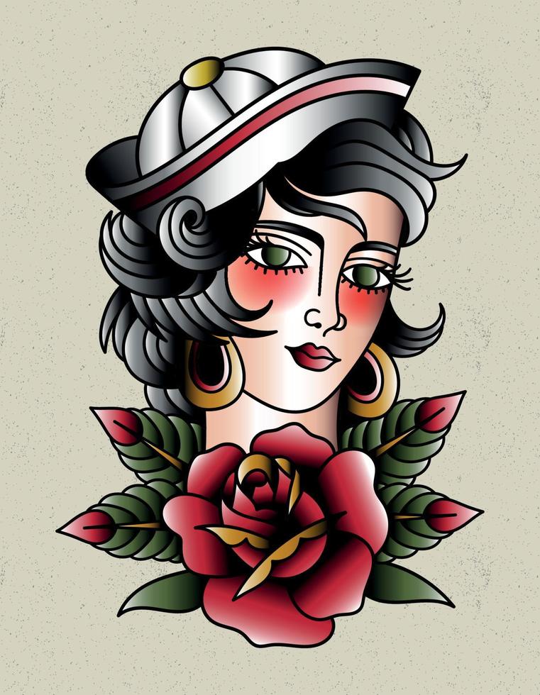 pin up chica tatuaje vector