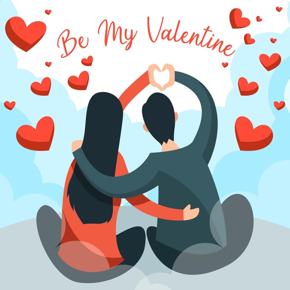 Valentine Couple Illustration Making a Heart Hand Shape vector