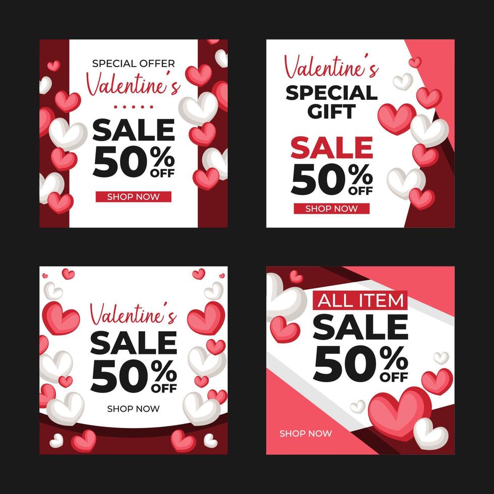 Valentine Sale Media Social Promotional Template Set vector