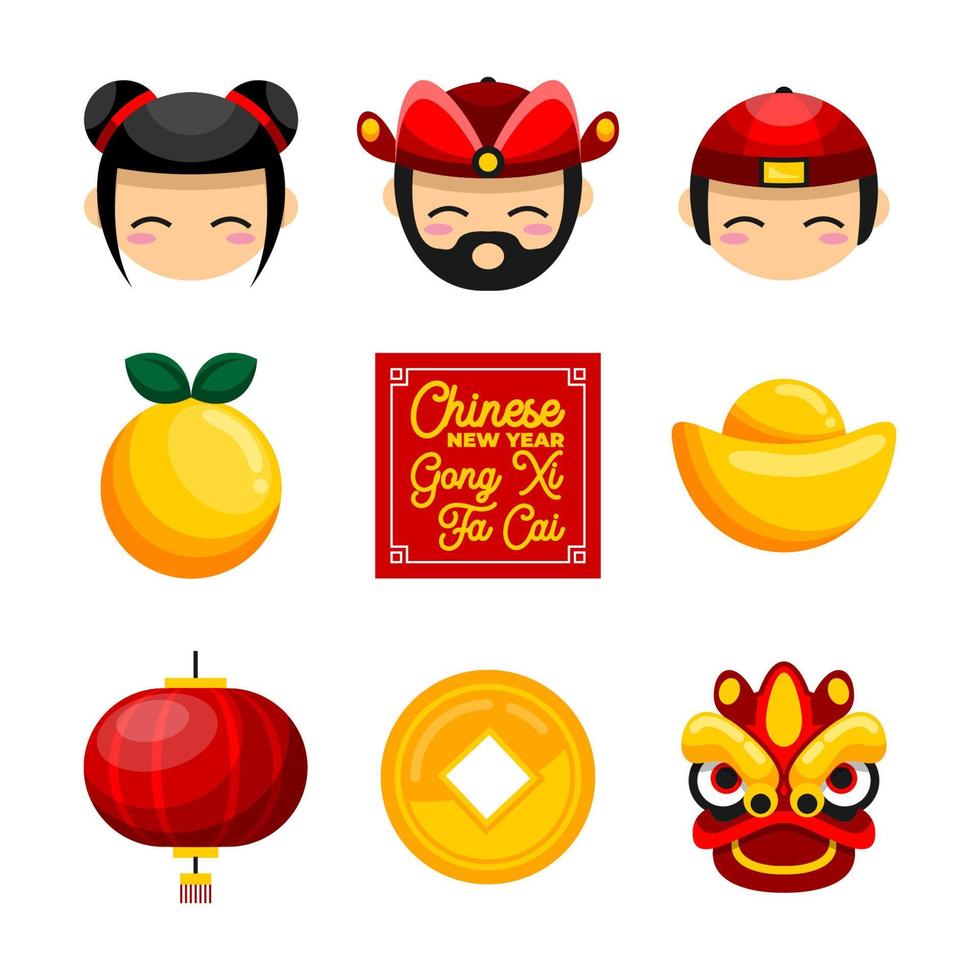 Flat Gong Xi Fa Cai Icon Set vector