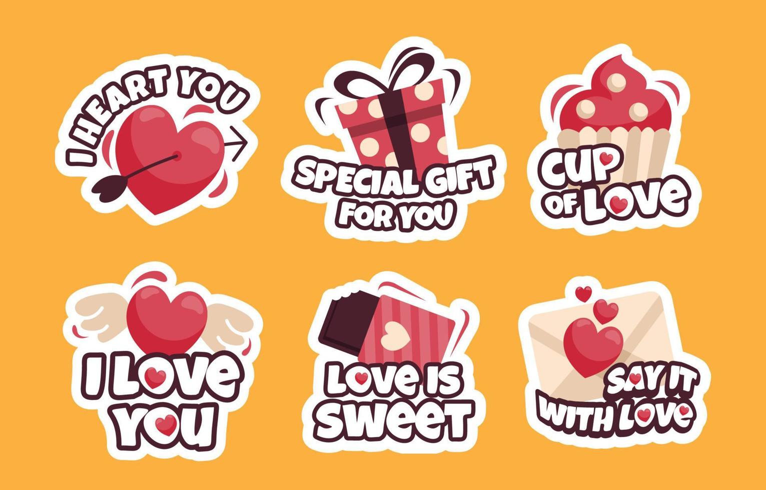 Flat Sweet Valentine Sticker Set vector