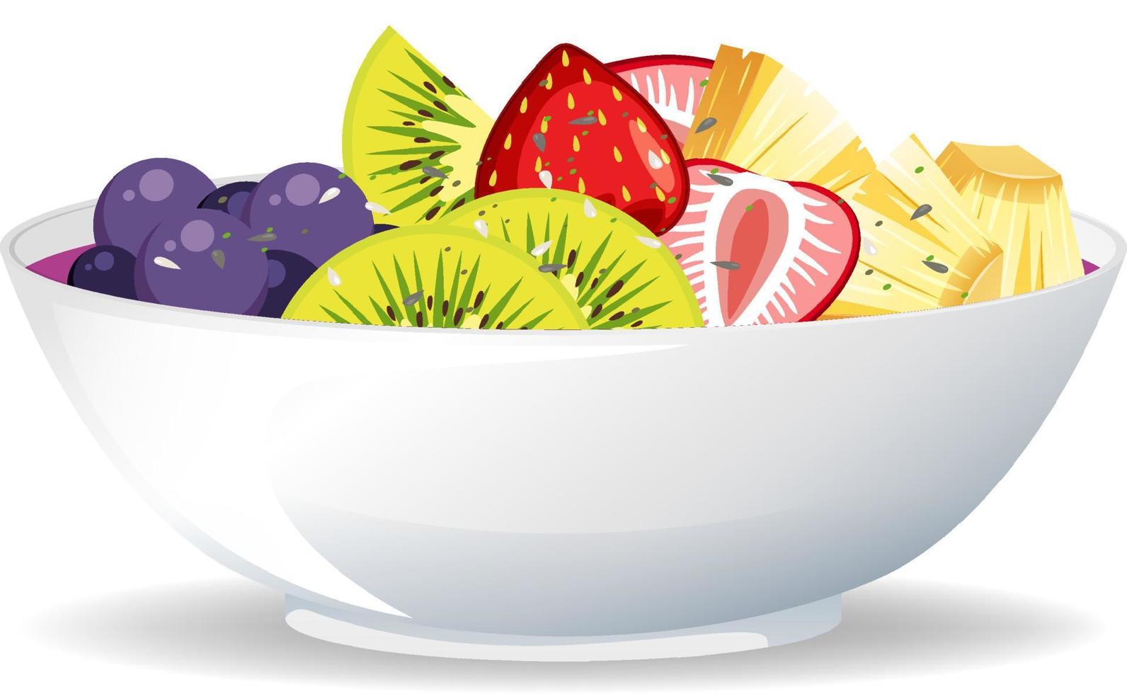 Fruit salad bowl on white background vector