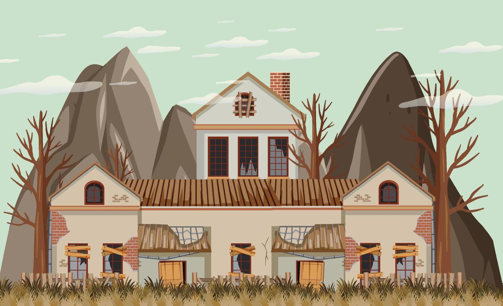 Isolated old broken house in the rural vector
