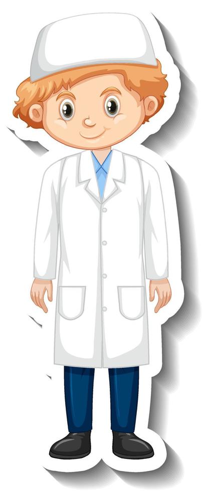 Scientist muslim boy cartoon character sticker vector