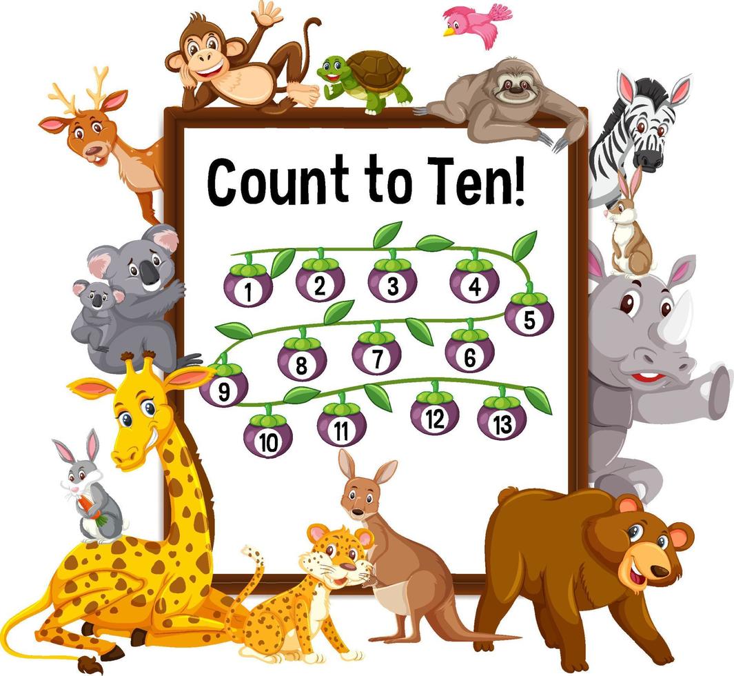 Count to ten board with wild animals vector