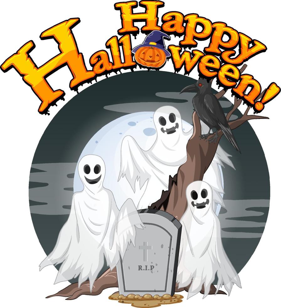 Happy Halloween with white ghost spirit vector