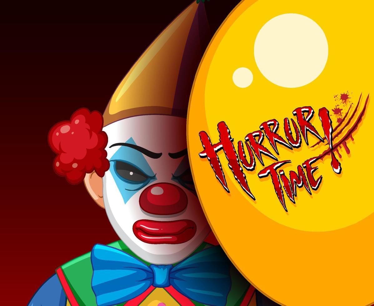 Creepy clown face peeking out from behind balloon vector